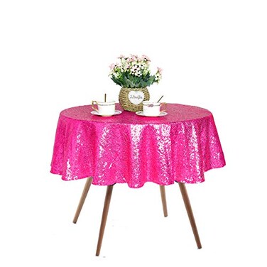 JYFLZQ Fuchsia Sequin Tablecloth 50 Small Round Sparkly Drape Table Cloths Table Cover Overlay for Wedding Birthday Party Baby Bridal Shower