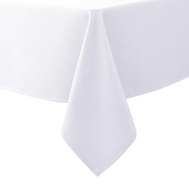Biscaynebay Textured Fabric Tablecloths 90x156 Inches Rectangular White Water Resistant Tablecloths for Dining Kitchen Wedding and Parties etc Machine Washable