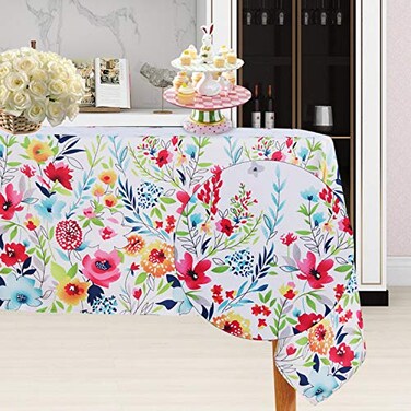 LUSHVIDA Easter Fabric Rectangle Table Cloth 60 x 84 Inch Polyester Easter Flower Spring Tablecloth Table Cover Protector for Holiday Party Wedding Birthday Decoration Use Blooming Flower