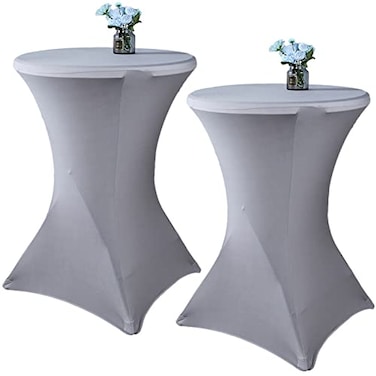 Fhberni 2 Pack 32x43 Inch Grey Cocktail Tablecloth Spandex Round Fitted Table Cover for Wedding Banquet Event Party