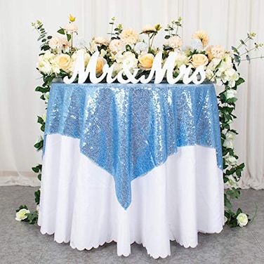 AMZLOKAE Sequin Tablecloth Square 50x50 Baby Blue Table Overlay Glitter Table Cloths for Parties Seamless Tablecloth Light Blue Sparkle TableCover for Dining Room Kitchen Linen