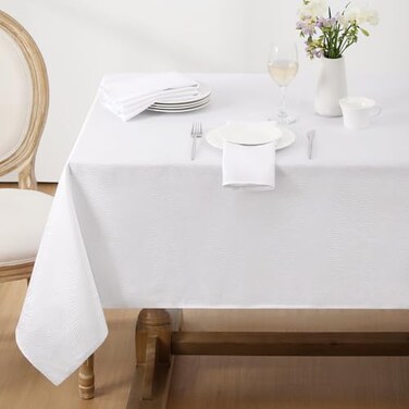 Softalker Jacquard Rectangle Tablecloth Swirl Design Waterproof Stain Resistant Table Cover Heavy Weight Wrinkle Free Polyester Table Cloths for DinnerPartiesHoliday 52 x 70 Inch White