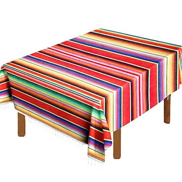 Hxezoc 59 x 84 Inch Mexican Blanket Striped Tablecloth Large Square Fringe Cotton Mexican Serape Tablecloth for Mexican Party Wedding Decorations Outdoor Table Cover Red