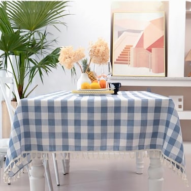 Midsummer Breeze Checkered Rectangle Tablecloth Cotton Gingham Table Cloth Plaid Table Cover for Spring Summer Picnic Kitchen Dinner Restaurant Easter Party55x70Blue