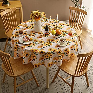 Joyfol Day Sunflower TableclothOrange Floral Table Cloth for Round TablesWaterproof Resistant Flower Table Cover for Kitchen Dining Room60 Inch Round