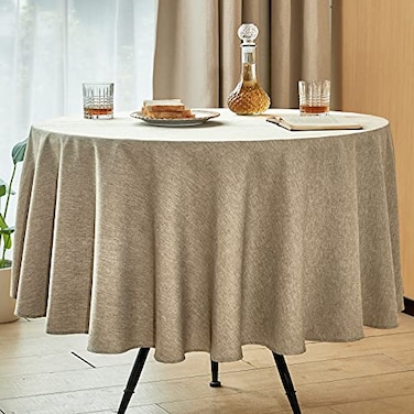Mebakuk Round Table Cloth Linen Farmhouse Tablecloth Waterproof AntiShrink Soft and Wrinkle Resistant Decorative Fabric Table Cover for Kitchen Mocha 60 Round 24 Seats