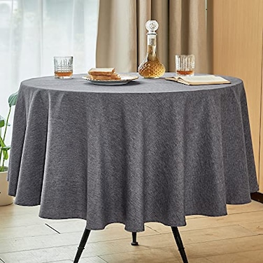 Mebakuk Round Table Cloth Linen Farmhouse Tablecloth Waterproof AntiShrink Soft and Wrinkle Resistant Decorative Fabric Table Cover for Kitchen Dark Grey 60 Round 46 Seats