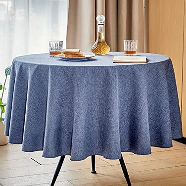 Mebakuk Round Table Cloth Linen Farmhouse Tablecloth Waterproof AntiShrink Soft and Wrinkle Resistant Decorative Fabric Table Cover for Kitchen Denim Blue 60 Round 24 Seats