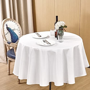 Mebakuk Round Table Cloth Linen Farmhouse Tablecloth Waterproof AntiShrink Soft and Wrinkle Resistant Decorative Fabric Table Cover for Kitchen White 70 Round 46 Seats