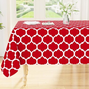 Smiry Rectangle Table Cloth Waterproof Vinyl Tablecloth with Flannel Backing for Rectangle Tables Wipeable Spillproof Plastic Tablecloths for Dining Camping Indoor and Outdoor 60x102 Red