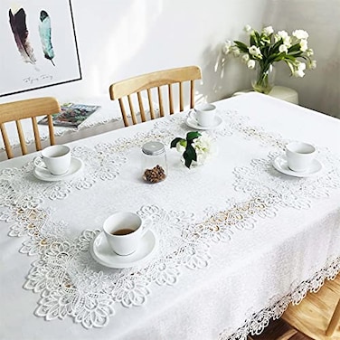 BrekSdat Lace Tablecloth Fabric Washable Off White 60x120inch