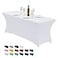 CWK 4FT Waterproof Stretch Spandex Table Cover for Rectangular Tables Elastic Fitted Tablecloth for Folding TablesWrinkle Resistant Table Cloth for Parties Weddings Banquets Events White