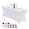 CWK 4FT Waterproof Stretch Spandex Table Cover for Rectangular Tables Elastic Fitted Tablecloth for Folding TablesWrinkle Resistant Table Cloth for Parties Weddings Banquets Events White