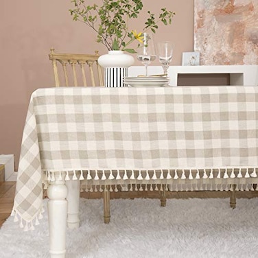 Midsummer Breeze Rustic Checkered Tablecloth Cotton Gingham Rectangle Table Cloths for Kitchen Dining Restaurant Farmhouse Thanksgiving Christmas Dcor55x102Gray Khaki