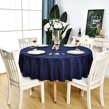 KAIPHO Navy Blue Round Tablecloth Waterproof Stain Resistant Wrinkle Free Table Cloth 210GSM Polyester Washable Wipeable Table Cover for Party Banquet Wedding Indoor and Outdoor 48 inch Circle