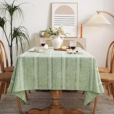 Chassic Rectangle Tablecloth 54 x 72 Inch Farmhouse Boho Linen Table Cloths Wrinkle Free Washable Tablecloths for Small Dining Tables Spring Kitchen Decor Hemstitch Sage Green