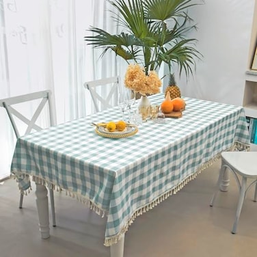Midsummer Breeze Buffalo Plaid Rectangular TableclothCotton Gingham Table Cloth for Kitchen Restaurant Farmhouse Spring Summer Easter Decor RectangleOblong 55x102Aqua