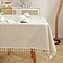 meioro Table Cloth Beige Striped Tablecloth Tassels Cotton Blend DustProof Table Cover for Dining Coffee Buffet Kitchen Picnic Tables Parties Tablecloths55 x 98 Inch Beige