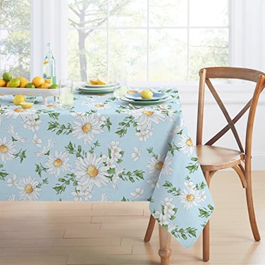 Bnejvif Daisy Blue Floral Sunflower Tablecloth Waterproof Wrinkle Free Durable Rectangle 60 X 84 60 X 102 60 X 120 Inch