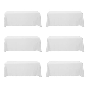 BRILLMAX 6 Pack White Tablecloths 90 x 156 Inch for 8ft Rectangle Tables 150 GSM Polyester Fabric Floor Length Drop Water Stain Wrinkle Resistant Cloth Cover for Wedding Reception Banquet