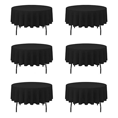 BRILLMAX 6 Pack Black Round Tablecloths 90 Inch for 60 Tables 150 GSM Polyester Fabric 15 Standard Drop Water Stain Wrinkle Resistant Cloth Cover for Wedding Reception Banquet Dining
