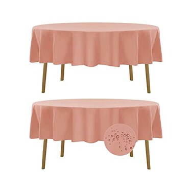 Fokitut 2 Pack Waterproof Round Tablecloth 60 Inch Stain Resistant and Wrinkle Polyester Table Cloth Fabric Table Cover for Kitchen Dining Wedding Party Holiday DinnerDusty Pink