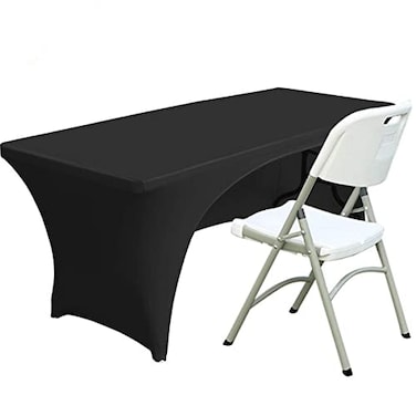 Fhberni Spandex Table Cover 6 ft Fitted Polyester Tablecloth Stretch Table Cover Table Topper Open Back Black