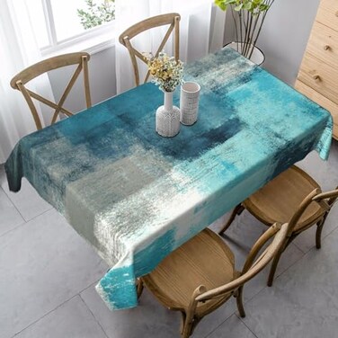 mutakin Teal Grey Tablecloth Turquoise Rectangle Table Cloth Washable Table Cover for Decoration Kitchen Dining Room 60x90 Inch
