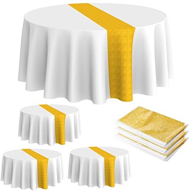 Remagr 3 Pcs Round Plastic Tablecloth 84 Inch Disposable Tablecloth Party Table Cover for Christmas Wedding Birthday Retirement DecorationWhite Gold