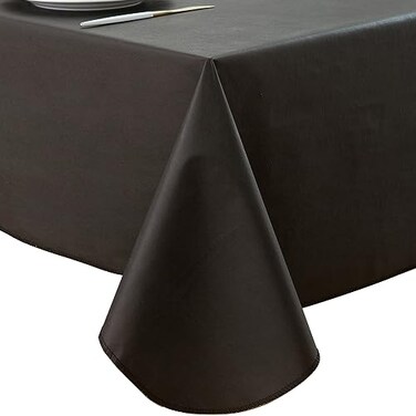 LIBERECOO Vinyl Tablecloth with Flannel Backing Solid Black Waterproof StainResistant EasyClean Table Cover for Dining Kitchen and Outdoor Use 60 x 84 Rectangle