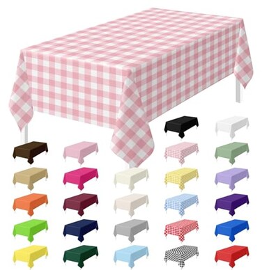 HEIPINIUYE 6 Pack Pink Gingham Tablecloth Disposable 54 x 108 Inch Pink and White Plaid Plastic Table Cloth Disposable Rectangle Table Cover for Party Birthday Picnic Checkered Tablecloths