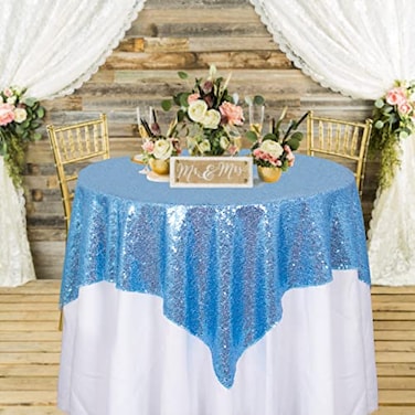 ShinyBeauty Small Tablecloth Square 36x36Inch Baby Blue Sequin Tablecloth Glitter Table Cover Overlay Square Light Blue Wedding Table Cloths Sequin Fabric Tablecloth for Round Table Birthday Baby