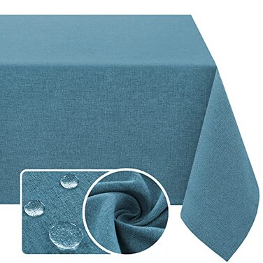 H.VERSAILTEX HVERSAILTEX Linen Textured Tablecloth 54 x 80 Waterproof Decorative Table Cloth SpillProof Linen Look Cover for Party Table Extra Soft and Thick Fabric Wrinkle Free Heather Storm Blue