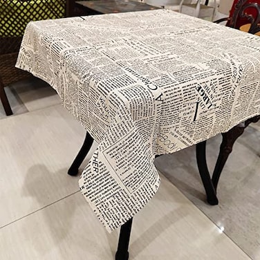 LOONELO Newspaper Tablecloth Cotton Linen Square Newspaper Printed Table Cloth with 354X354 inchWashable Morden Style Table Cover for Dinner Party Picnic Home Decor