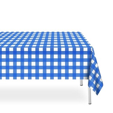 LIKAJON 6 Pack Navy Blue and White Checkered Tablecloth Dark Blue Plastic Table Cloths for Parties Disposable 54 x 108 inch Waterproof Blue Gingham Camping Tablecloth for Birthday Party Picnic