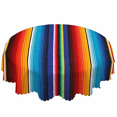 AOYEGO Colorful Mexican Table Cloth Stripes Lines Native Art Feature Bright Round Tablecloth 60 Inch for Dining Room Party Banquet