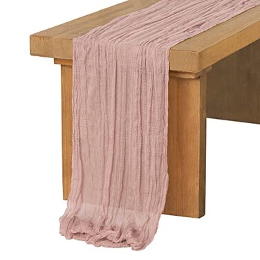 Ling's moment Lings moment Pink Cheesecloth Table Runner 120 Inch 10FT Dusty Rose Boho Gauze Rustic Sheer Cheese Cloth Table Runners for Party Wedding Birthday Outdoor Bridal Shower Decor