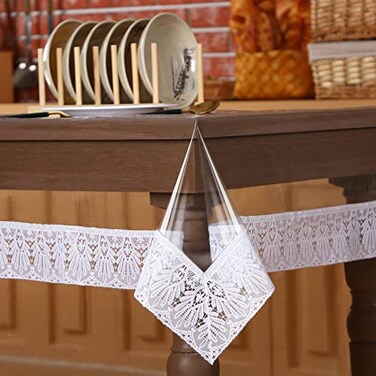 Mixweer Clear Vinyl Tablecloth Protector Plastic Lace Trim Table Cloth Waterproof Oilproof Transparent Rectangulartable Cover for Dining Table Parties Holiday Home Decor60 x 84 Inch