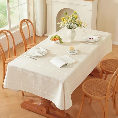 Zobesta White Linen Tablecloth Rectangle 53 x 86 Inch Cotton Linen Table Cloth Rectangle Heavy Weight Washable Farmhouse Soft Boho Tablecloth White for Kitchen Outdoor Dining