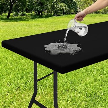 Smiry Rectangle Tablecloth Elastic Fitted Flannel Backed Vinyl Tablecloths for 6ft Folding Tables Waterproof Wipeable Table Covers for Indoor Outdoor Picnic and Camping Black 30x72