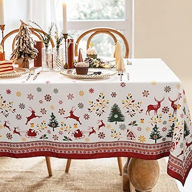 Bnejvif Winter Snowflake Xmas Rectangular Tablecloth for Christmas Decor Waterproof Wrinkle Free Red Tablecloth for Rectangle Tables 60 X 84