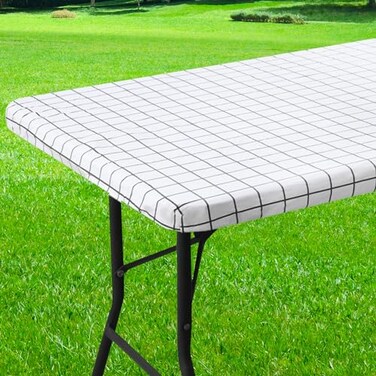 Spotjoy Rectangle Vinyl Table Cloth 24x48 Waterproof Elastic Fitted Tablecloth with Flannel Backing Plastic Table Cover for Picnic Camping Outdoor White