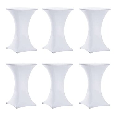 Tina's Tinas 6 Pack 32x43 Inch Highboy Spandex Cocktail Table Covers White Fitted Stretch Cocktail Tablecloth for Round Tables 6PC 32x43 White