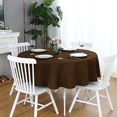 FOLINS&amp;HOME FOLINSHOME Brown Round Tablecloth 48 Inch Waterproof Heavy Duty Wrinkle Free Polyester Fabric Circle Table Cloth Spillproof Washable Wipeable Circular Table Cover for Party Banquet Wedding