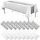 MASHAN 16Pack Disposable Plastic Tablecloths and Satin Table Runner Set White and Silver Dot Tablecloth Silver Satin Table Runner for Wedding Birthday Baby Shower Christmas New Year Party Decorations