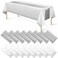 MASHAN 16Pack Disposable Plastic Tablecloths and Satin Table Runner Set White and Silver Dot Tablecloth Silver Satin Table Runner for Wedding Birthday Baby Shower Christmas New Year Party Decorations