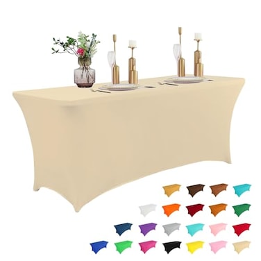 IVAPUPU 6FT Table Cloth for Rectangular Fitted Events Stretch Champagne Table Covers Washable Cover Spandex Tablecloth Protector for Party Wedding Cocktail Banquet Festival