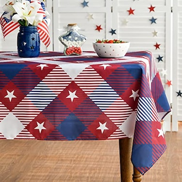 Horaldaily 4th of July Tablecloth 60x120 Inch Rectangular Patriotic Red Buffalo Plaid Stars Independence Day Memorial Day Table Cover for Party Picnic Dinner Decor