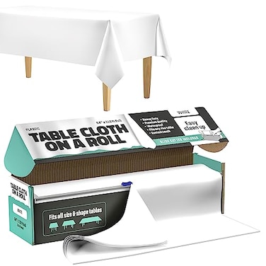 HSGUS Tablecloth Roll 54 X 110 White Premium Plastic Table Cloths with Cutter Box Cut to Size Decorative Rectangle Table Cover Smooth Tablecloth Disposable Table Cloths for Parties Weddings