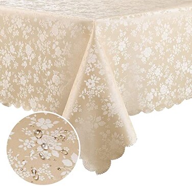 Smiry Rectangle Table Cloth Waterproof Heavy Duty Vinyl Tablecloths Wipeable Washable Table Cover for Kitchen and Dining Room Beige 54 X 78